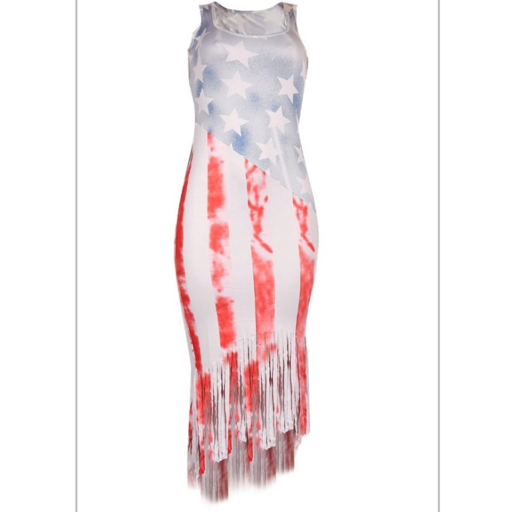 Brand New Faded Independence Day Fringe Dress L - Picture 3 of 6